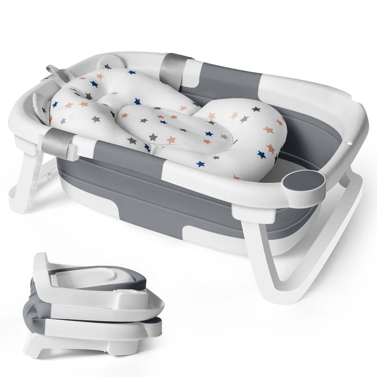 Baby Bath Foldable Tub Collapsible Bathtub Baby Bath Essentials, grey – baby bath tub