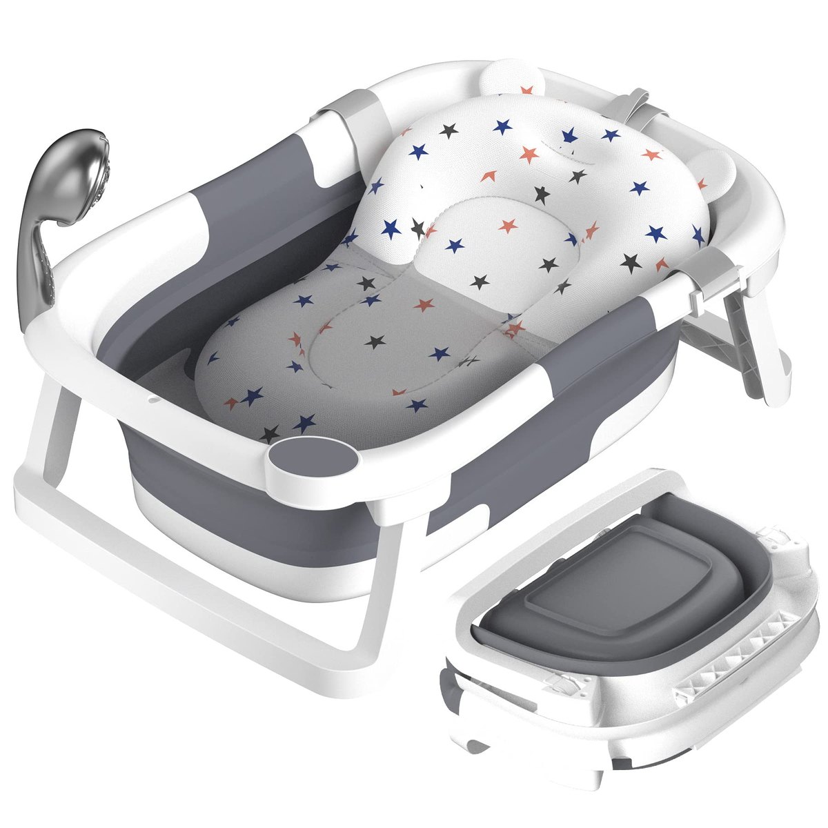 Baby Bath Tub Foldable Portable Bath Newborn to Toddler, grey – baby bath tub