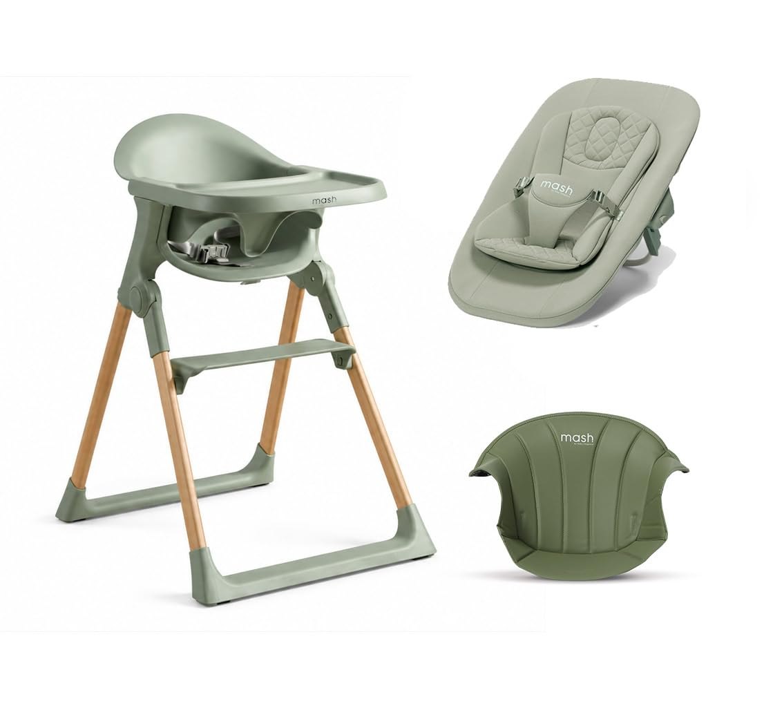 Baby Elegance Mash High Chair Bundle for Babies & Toddlers, sage – convertible high chair