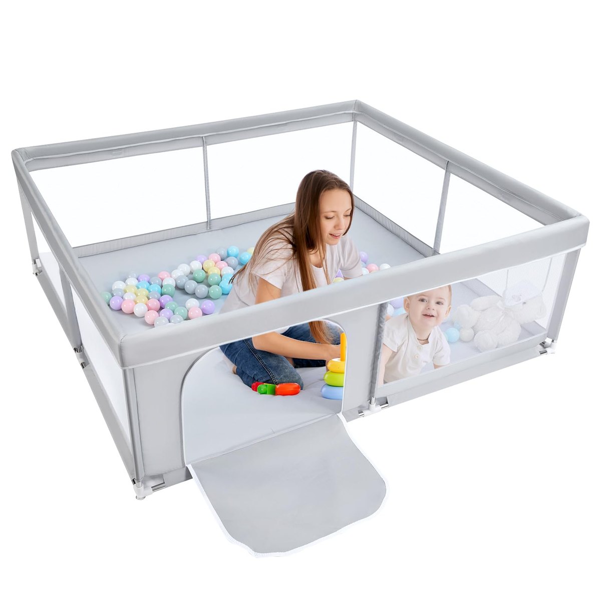 BEJOY Baby Playpen for Baby and Toddlers, grey – baby playpen
