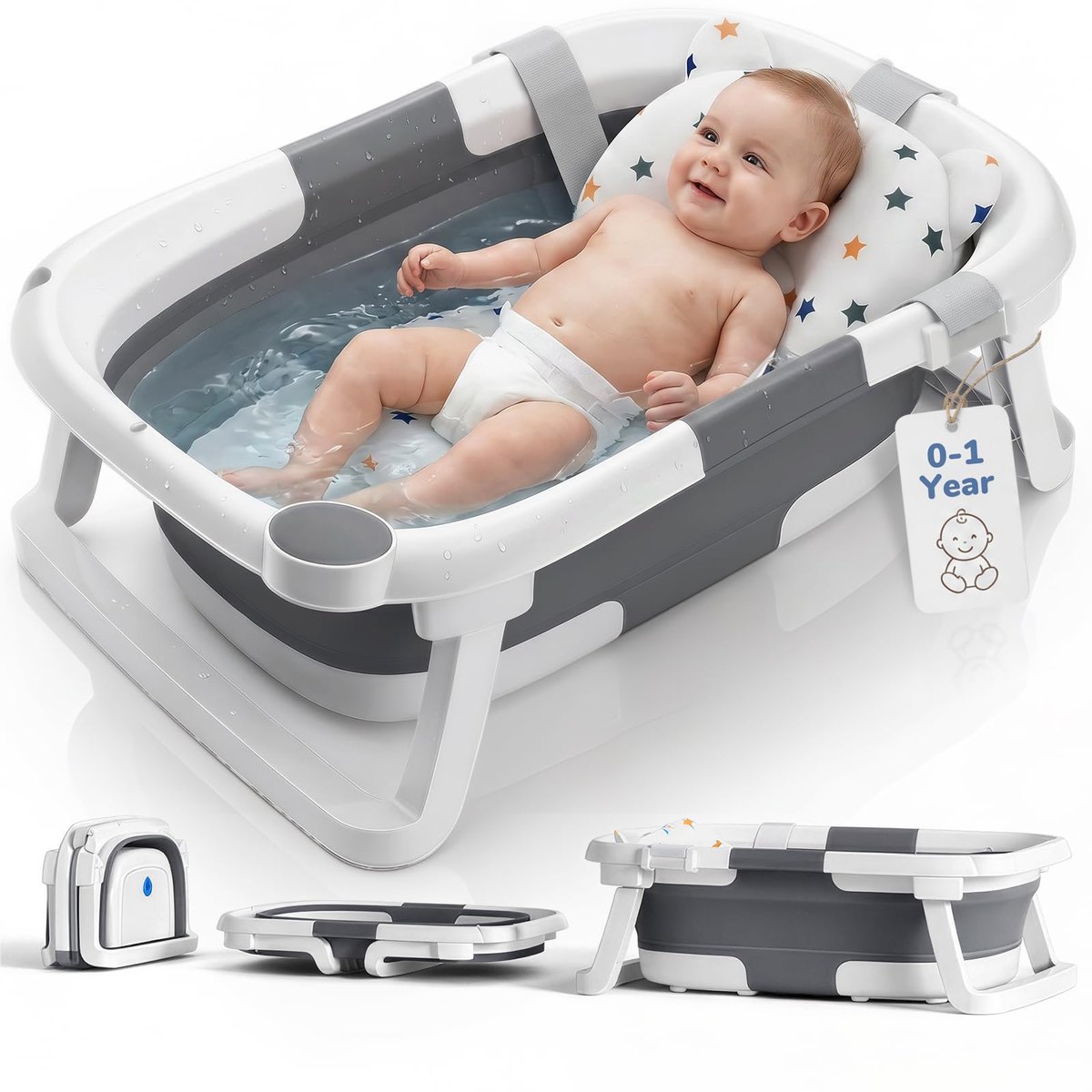 DEANIC Baby Bath Tub for 0-6-12 Months Newborn, grey – baby bath tub