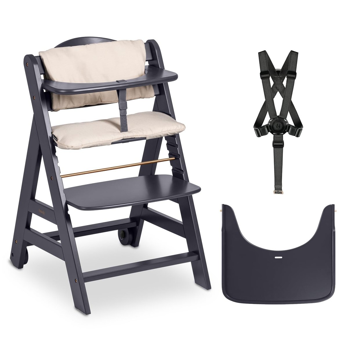 hauck Beta+ Wooden High Chair Set with Wheels, grey – wooden high chair
