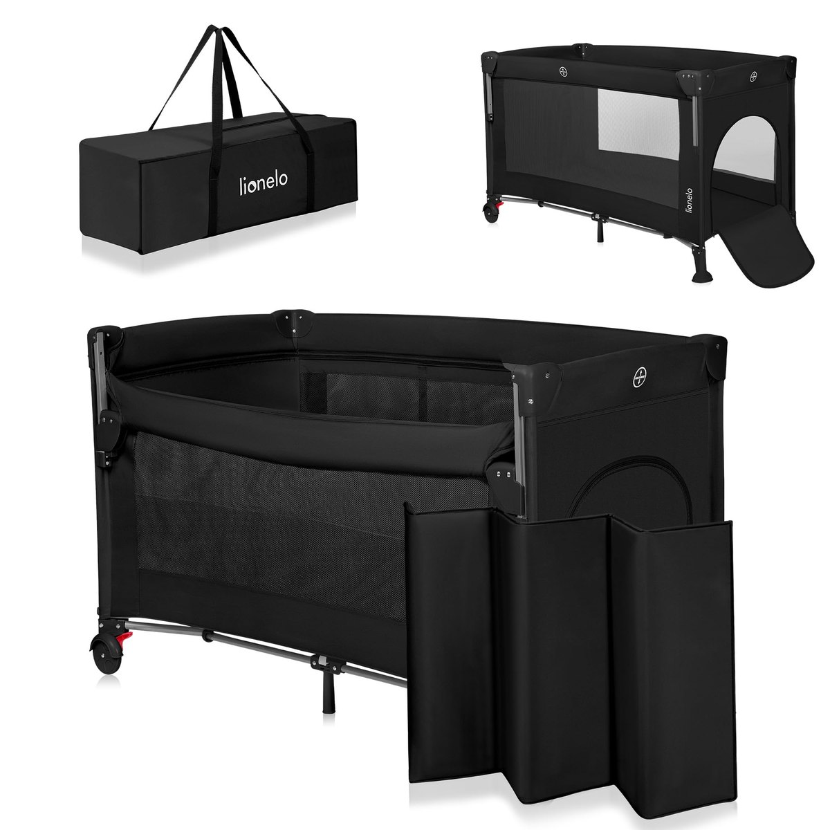 LIONELO Ellen Travel Cot from Birth with 2-level Heights – bedside crib