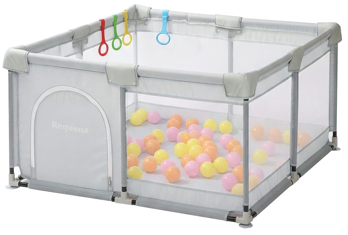 Requena Baby Playpen Indoor/Outdoor Toddler Fence with Breathable Mesh, grey – baby playpen