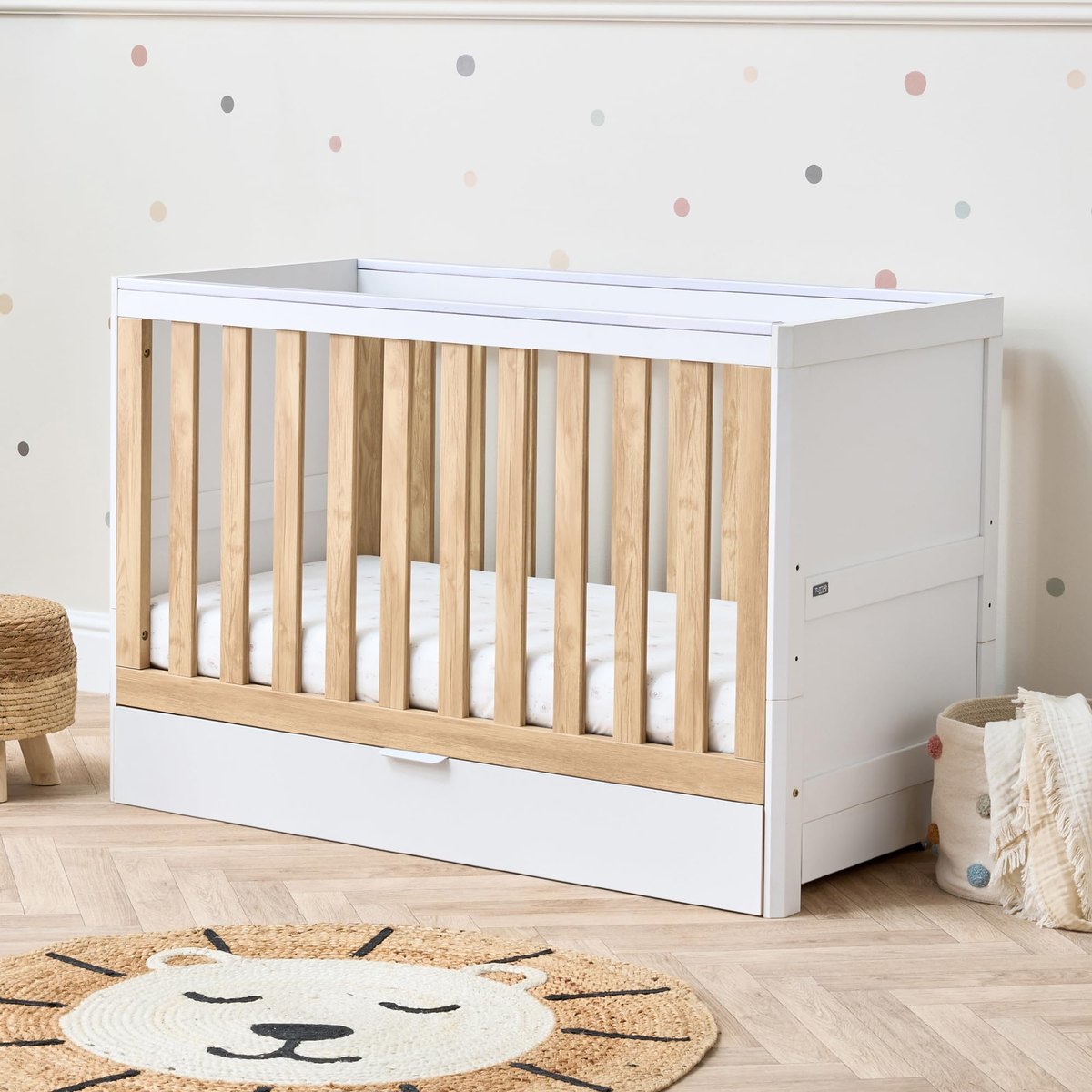 Tutti Bambini Riley 3-in-1 Convertible Cot Bed With Drawer, white – cot bed