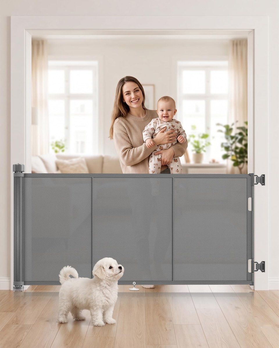 Upgraded 180cm Reinforced Retractable Stair Gate with Reinforced Strip Design – safety gate